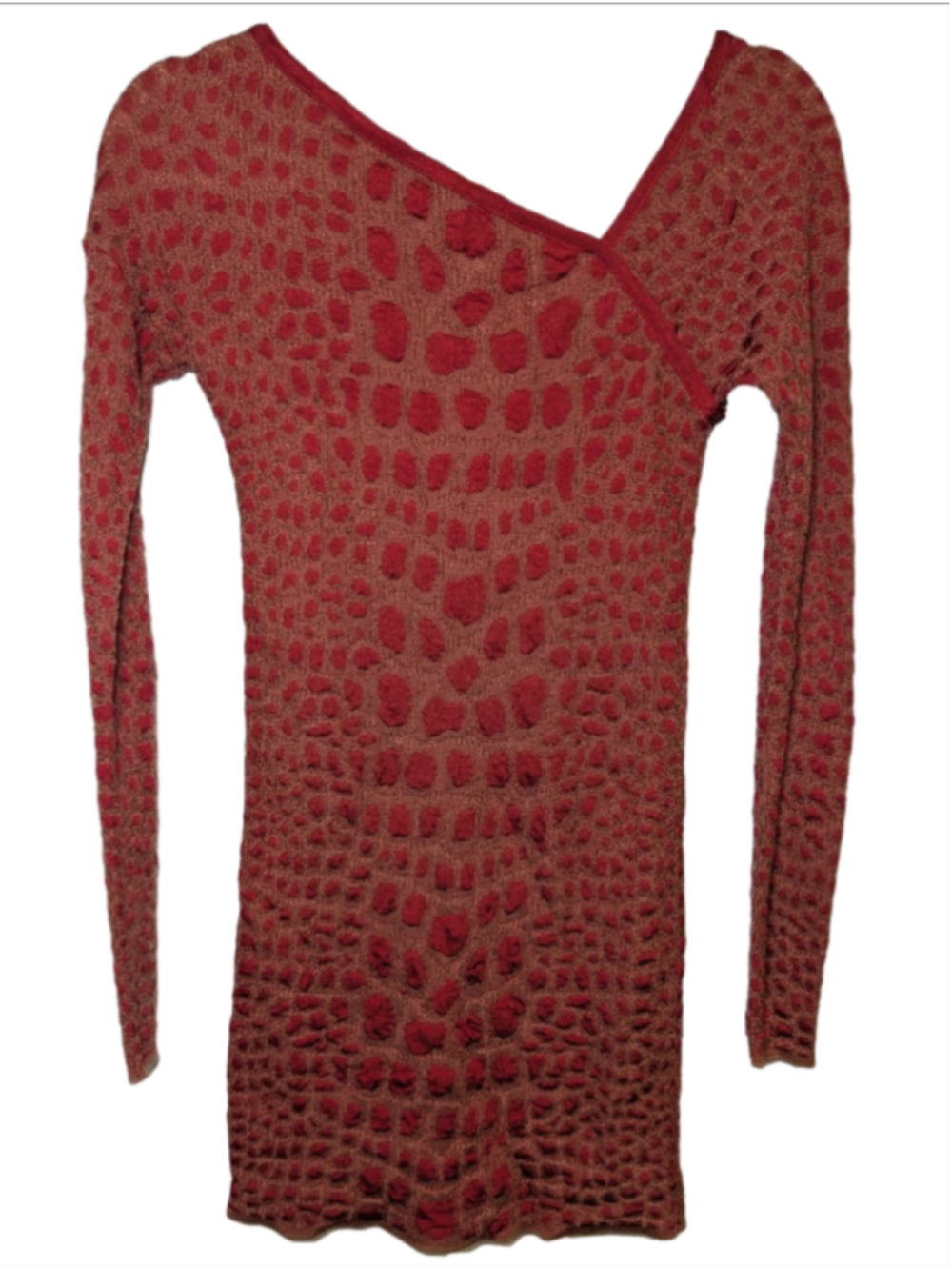 M MISSONI Vintage Y2K Red Crocodile Knit Asymmetric Bodycon Mini Dress Italy XS